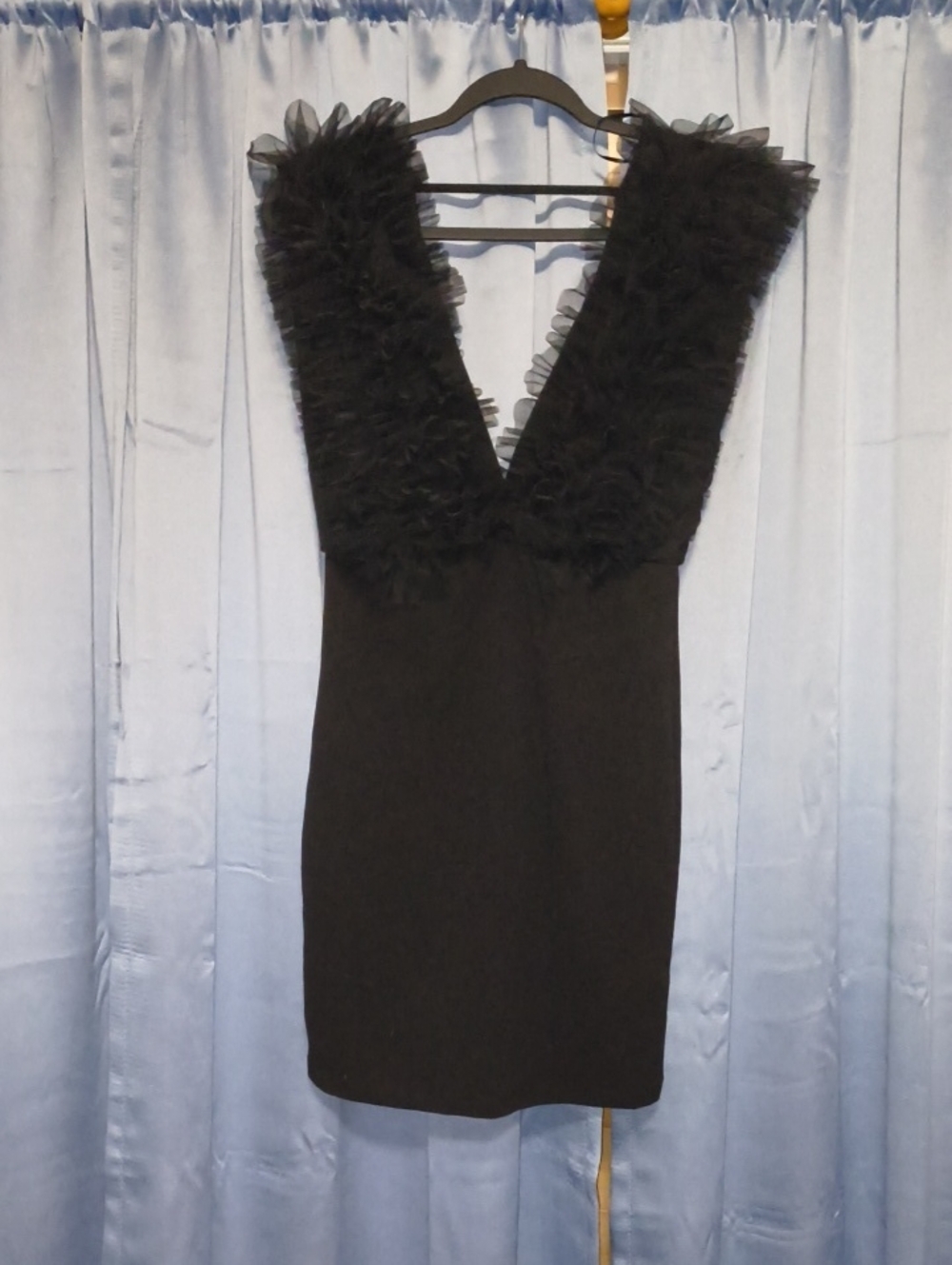 Sincerely Jules Black Deep V-Neck Tulle-Trim Dress